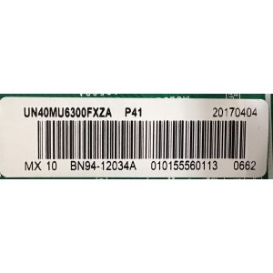 KIT DE TARJETAS PARA TV SAMSUNG / NUMERO DE PARTE MAIN BN94-12034A / BN41-02568A / BN97-12958A / BN9412034A / NUMERO DE PARTE FUENTE BN4400806A / L40S6_FDY / BN44-00806A / PANEL CY-GK040HGLV3H / MODELO UN40MU6300 / UN40MU6300FXZA FA01